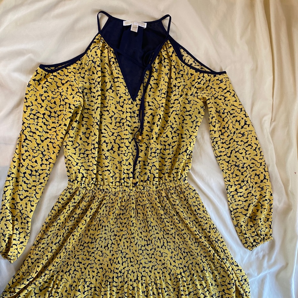 Michael Kors Yellow and Blue Cold Shoulder Dress